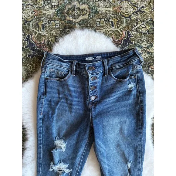 Old Navy Rockstar Super Skinny High Rise Distressed Button Fly Jeans Women Sz 4 - Picture 2 of 6